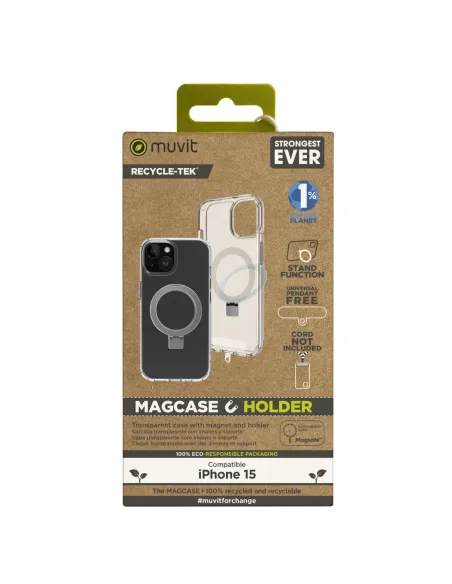 Funda muvit recycletek magsafe + soporte para iphone 15 transparente