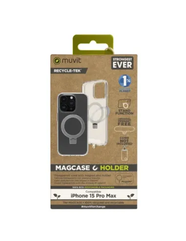 Funda muvit recycletek magsafe + soporte para iphone 15 pro max transparente