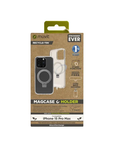Funda muvit recycletek magsafe + soporte para iphone 15 pro max transparente