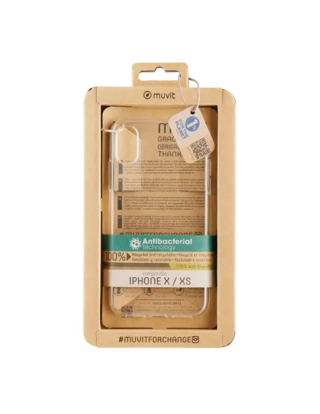 Funda muvit recycletek antibacteriana para apple iphone x - xs transparente
