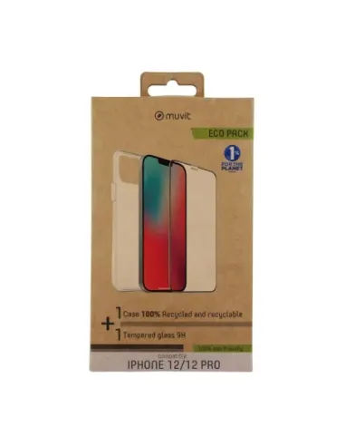 Funda muvit para iphone 12 -  12 pro + protector pantalla vidrio templado plano marco negro