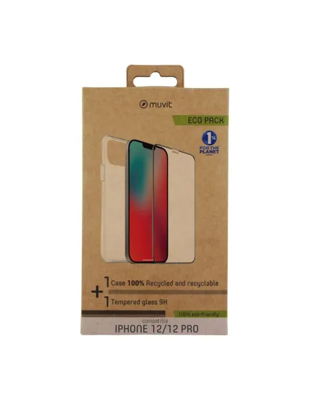 Funda muvit para iphone 12 -  12 pro + protector pantalla vidrio templado plano marco negro