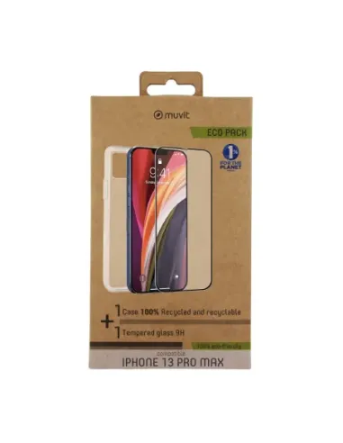 Funda muvit para iphone 13 pro max + protector pantalla vidrio templado plano marco negro
