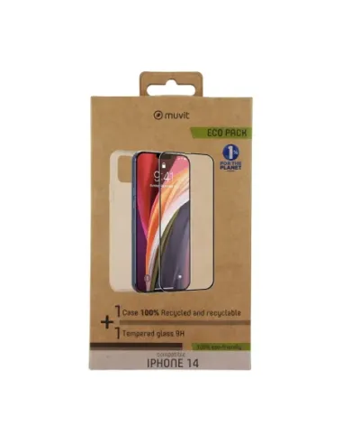Funda muvit para iphone 14 + protector pantalla vidrio templado plano marco negro