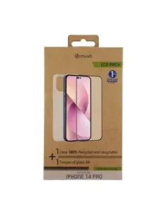 Funda muvit para iphone 14 pro + protector pantalla vidrio templado plano marco negro
