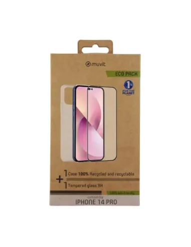 Funda muvit para iphone 14 pro + protector pantalla vidrio templado plano marco negro