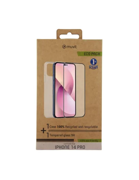 Funda muvit para iphone 14 pro + protector pantalla vidrio templado plano marco negro