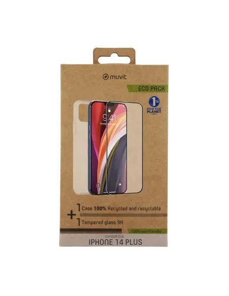 Funda muvit para iphone 14 plus + protector pantalla vidrio templado plano marco negro