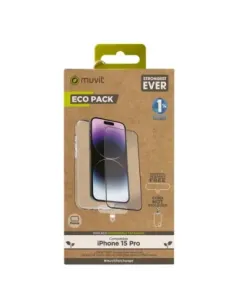 Funda muvit para iphone 15 pro + protector pantalla vidrio templado plano marco negro