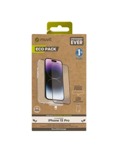 Funda muvit para iphone 15 pro + protector pantalla vidrio templado plano marco negro