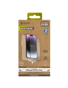 Funda muvit para iphone 15 pro max + protector pantalla vidrio templado plano marco negro