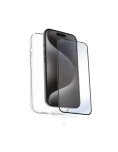 Funda muvit recycletek para apple iphone 16 transparente + protector cristal templado marco negro