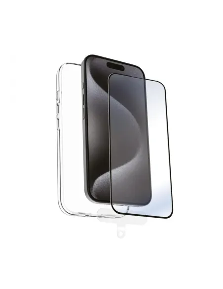 Funda muvit recycletek para apple iphone 16 transparente + protector cristal templado marco negro