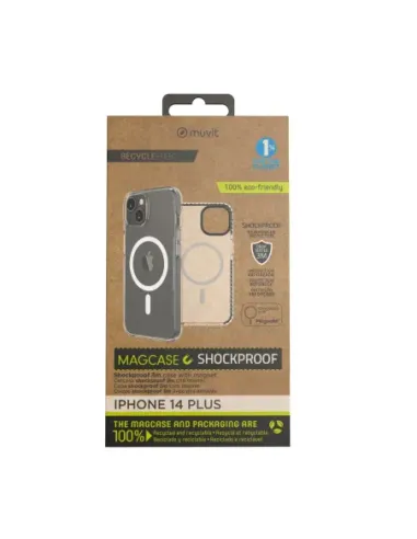 Funda muvit recycletek magsafe shockproof 3m para apple iphone 14 plus transparente - negra
