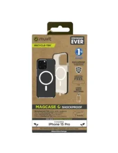 Funda muvit recycletek magsafe shockproof 3m para apple iphone 15 pro transparente - negra