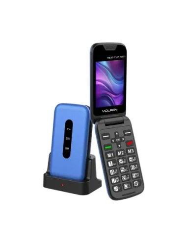 Telefono movil volfen nexo flip max tipo concha azul base de carga