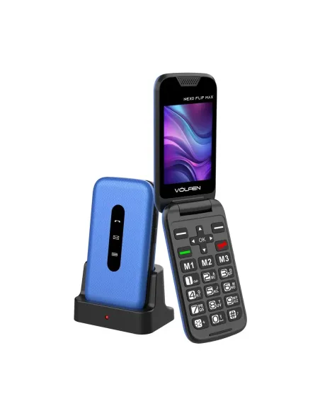 Telefono movil volfen nexo flip max tipo concha azul base de carga
