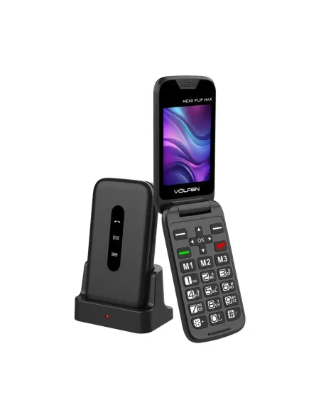 Telefono movil volfen nexo flip max tipo concha negro base de carga