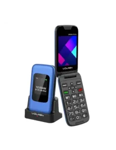 Telefono movil volfen orion dual max tipo concha azul base de carga