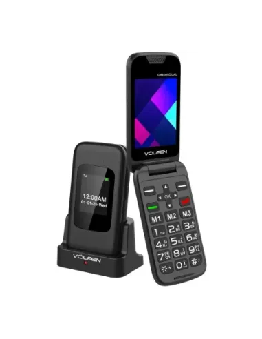 Telefono movil volfen orion dual max tipo concha negro base de carga