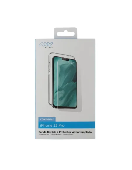 Carcasa myway para apple iphone 13 pro transparente + protector pantalla cristal templado