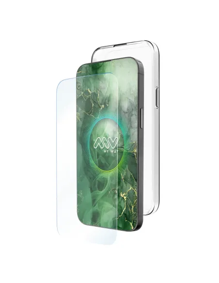 Carcasa myway para apple iphone 16 plus transparente + protector pantalla cristal templado