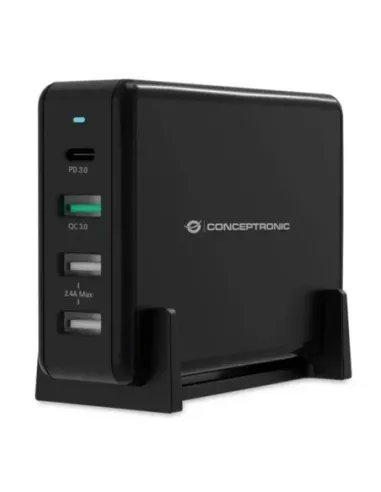 Cargador conceptronic ozul01b carga rapida pd 3 x usb tipo a - 1 x usb tipo c - 65w