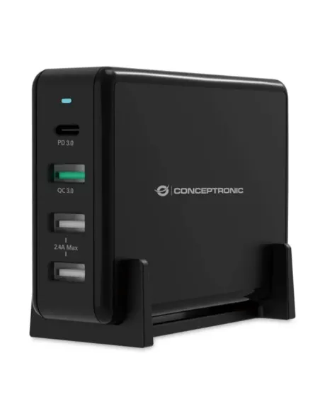 Cargador conceptronic ozul01b carga rapida pd 3 x usb tipo a - 1 x usb tipo c - 65w
