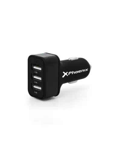 Cargador universal phoenix phcarcharger3usb para coche -  mechero  5v - 3 x usb 7.2a negro acabado en silicona
