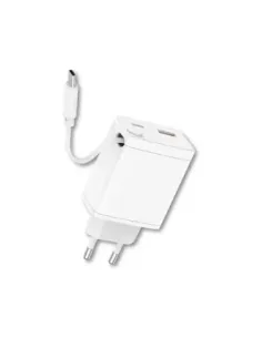 Cargador qcharx juno 3a 20w 2 puertos usb + tipo c + cable tipo c blanco incorporado