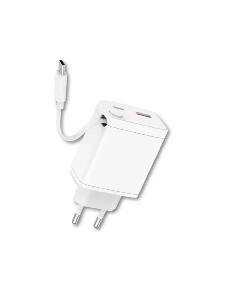 Cargador qcharx juno 3a 20w 2 puertos usb + tipo c + cable tipo c blanco incorporado