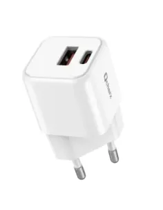 Cargador mini qcharx zeus 3a  20w puerto usb a + tipo c blanco adaptado a regletas