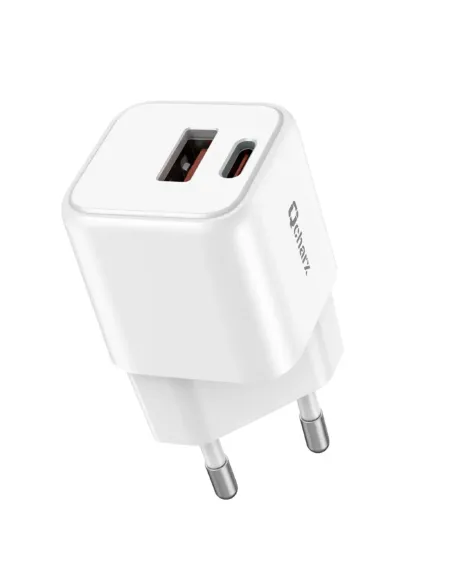 Cargador mini qcharx zeus 3a  20w puerto usb a + tipo c blanco adaptado a regletas