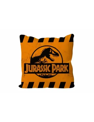 Cojin cuadrado caution logo naranja jurassic park envasado vacio