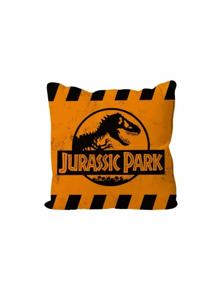 Cojin cuadrado caution logo naranja jurassic park envasado vacio