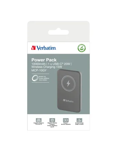 Verbatim Charge 'n' Go Polímero de litio 10000 mAh Cargador inalámbrico Gris