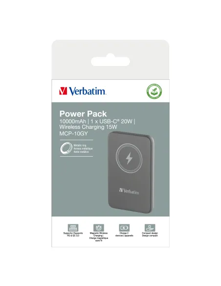Verbatim Charge 'n' Go Polímero de litio 10000 mAh Cargador inalámbrico Gris