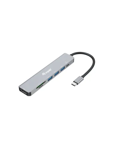 Equip 133494 Adaptador multifunción USB-C 7 en 1, HDMI 4K 60Hz, USB 3.2 Gen1 x 3 , TF MICRO SD, 100W USB PD