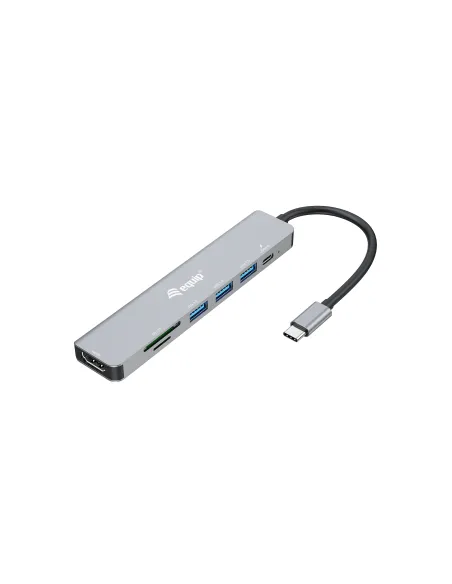Equip 133494 Adaptador multifunción USB-C 7 en 1, HDMI 4K 60Hz, USB 3.2 Gen1 x 3 , TF MICRO SD, 100W USB PD