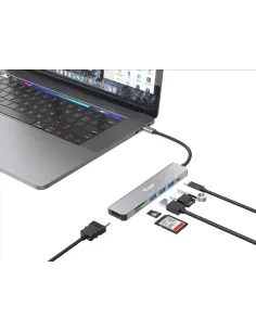 Equip 133494 Adaptador multifunción USB-C 7 en 1, HDMI 4K 60Hz, USB 3.2 Gen1 x 3 , TF MICRO SD, 100W USB PD 2