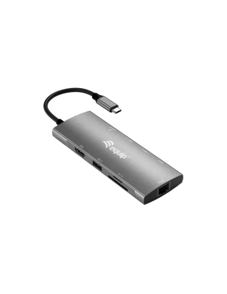 Equip Adaptador multifunción USB-C 9 en 1, HDMI 4K 60Hz, Gigabit LAN, USB 3.2 GEN1, SD TF, 100W USB PD