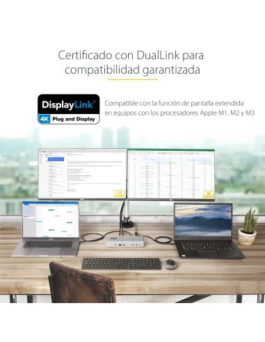 StarTech.com Docking Station KVM USB-C para Portátil - Replicador de Puertos USB Tipo C para 2 Monitores DisplayPort 4K 60Hz -