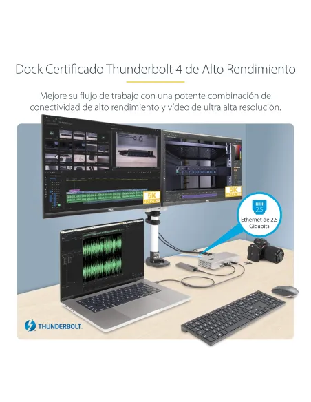 StarTech.com Docking Station Multipantalla Thunderbolt 4 - Dock para Dos, Tres o 4 Monitores - 2x HDMI 2x DP - Hub Ladrón 7x