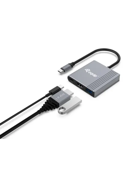 Equip Adaptador 3 en 1 USB-C a HDMI   USB-A   USB PD, 4K 60Hz, 100W USB PD