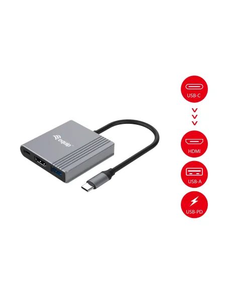 Equip Adaptador 3 en 1 USB-C a HDMI   USB-A   USB PD, 4K 60Hz, 100W USB PD