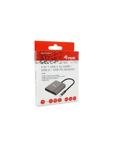 Equip Adaptador 3 en 1 USB-C a HDMI   USB-A   USB PD, 4K 60Hz, 100W USB PD