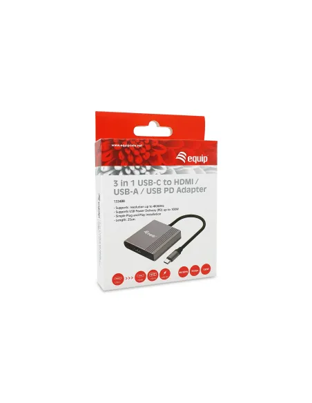 Equip Adaptador 3 en 1 USB-C a HDMI   USB-A   USB PD, 4K 60Hz, 100W USB PD