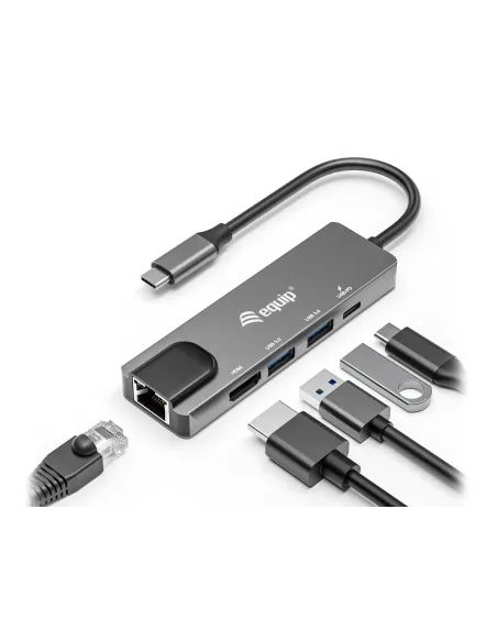 Equip Adaptador multifunción USB-C 5 en 1, HDMI , Gigabit LAN, USB 3.2 GEN1, 100W USB PD