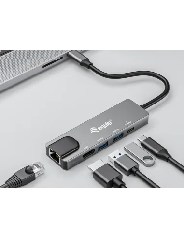Equip Adaptador multifunción USB-C 5 en 1, HDMI , Gigabit LAN, USB 3.2 GEN1, 100W USB PD