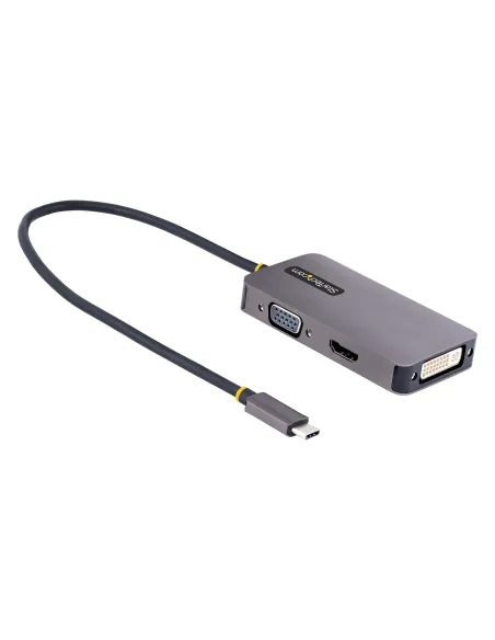 StarTech.com Adaptador de Vídeo USB C, Adaptador USB Tipo C a HDMI VGA DVI hasta 4K 60Hz, Adaptador de Pantalla Multipuertos,